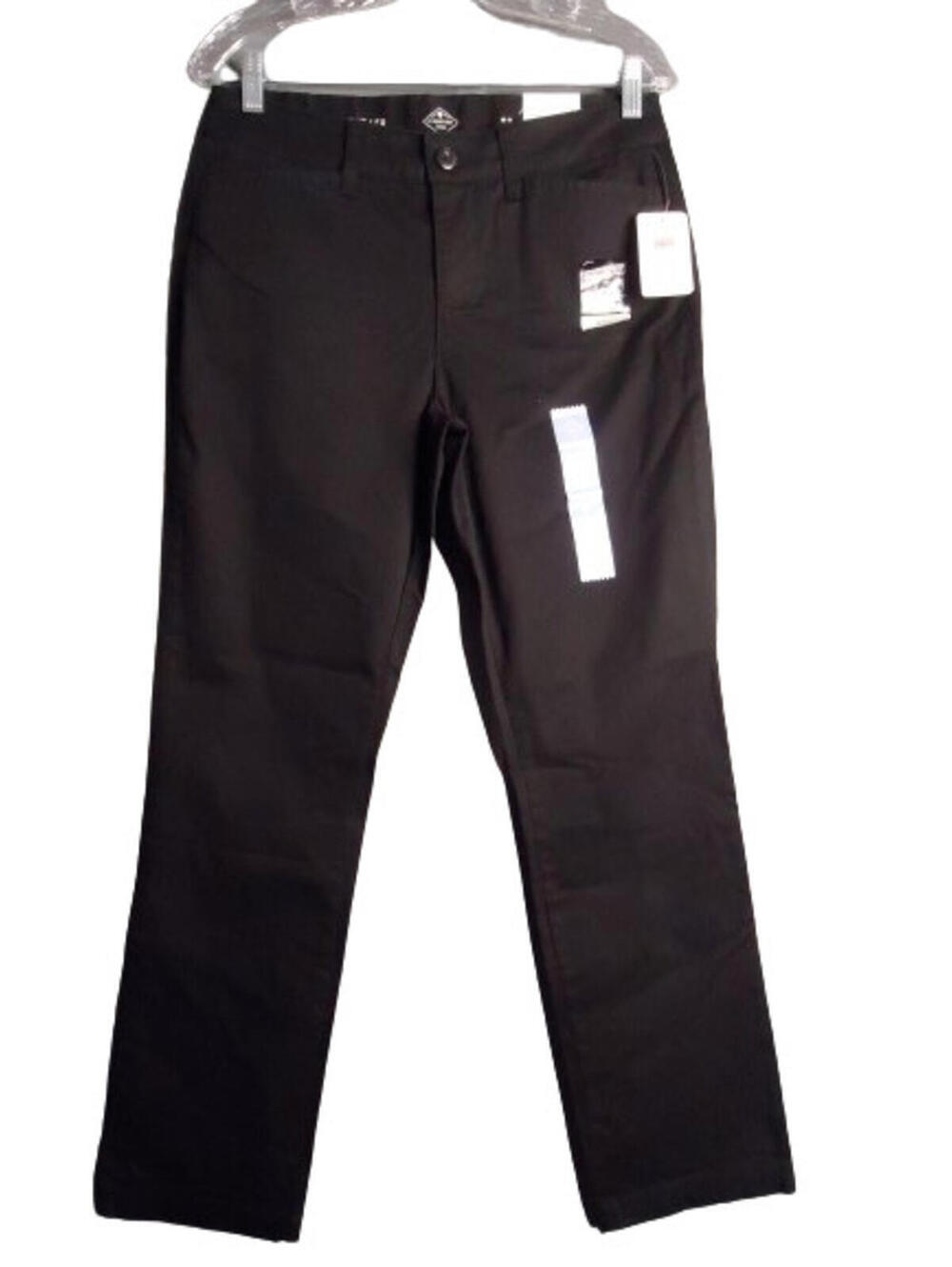 St Johns Bay Comfort Waist Secretly Slender Mid Rise Straight Leg Pants Black 6P